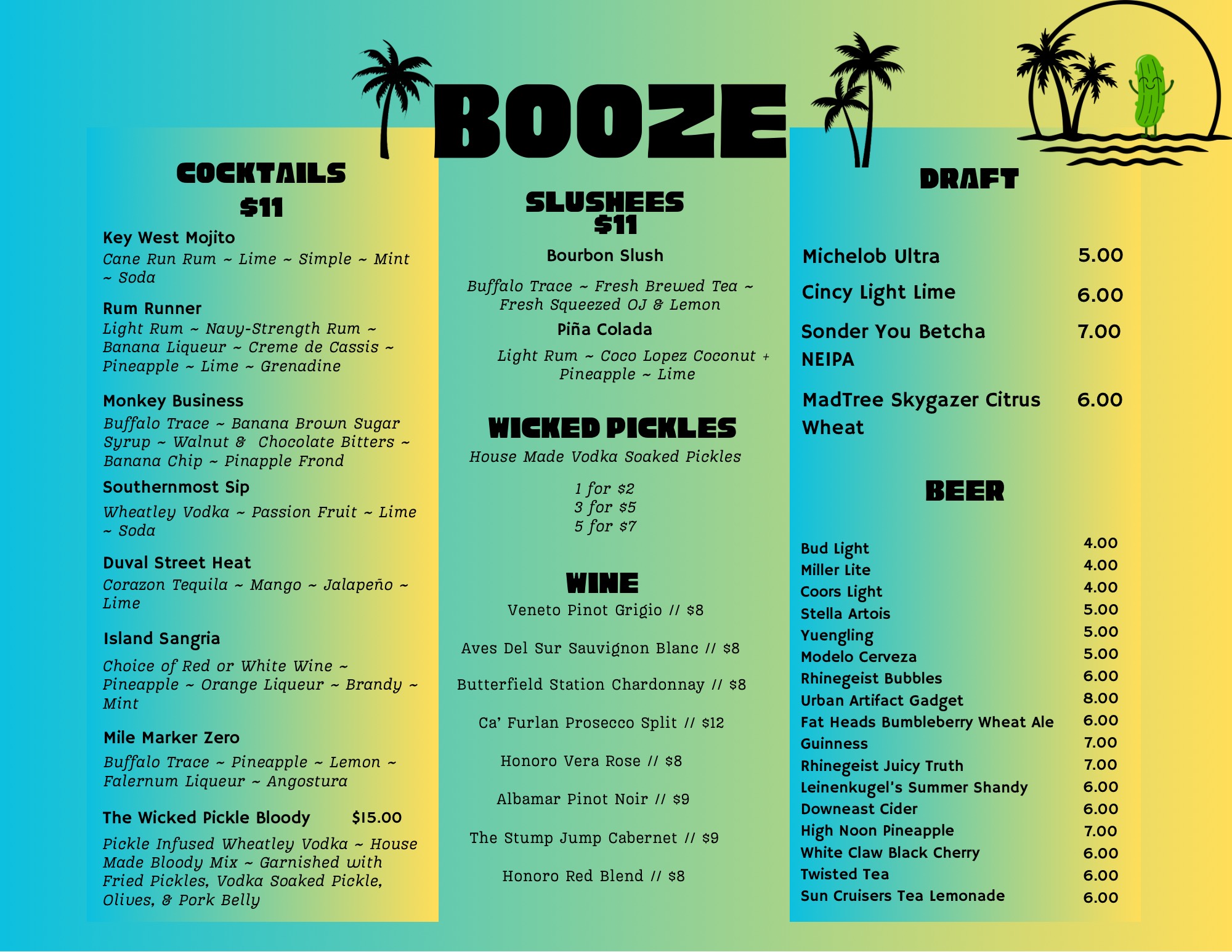 Wicked Pickle Drinks Menu